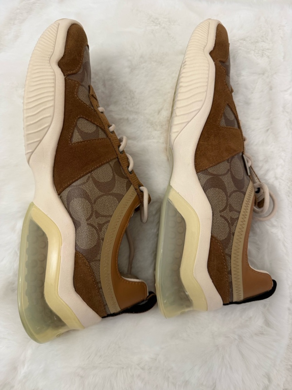 Coach Signature Monogram Sneakers Brown Canvas Suede Lace-Up Size 12D - Picture 8 of 9